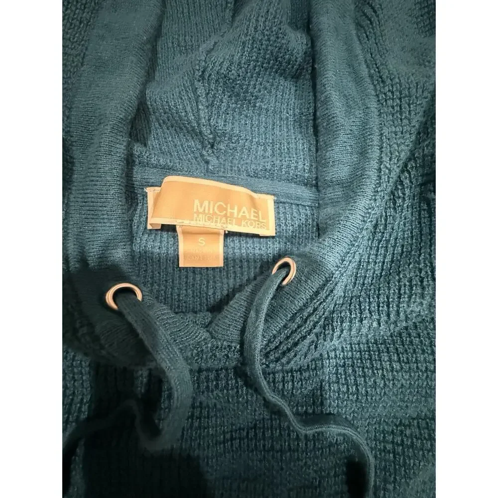 MICHAEL Michael Kors Womens S Teal Hooded Sweater Knit Pullover Drawstring